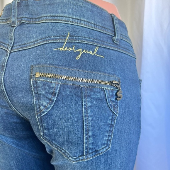 DESIGUAL BLUE STRETCH JEANS EMBROIDERED PATCHWORK DESIGN WASH JEANS PLUS SIZE 34 - Picture 8 of 13